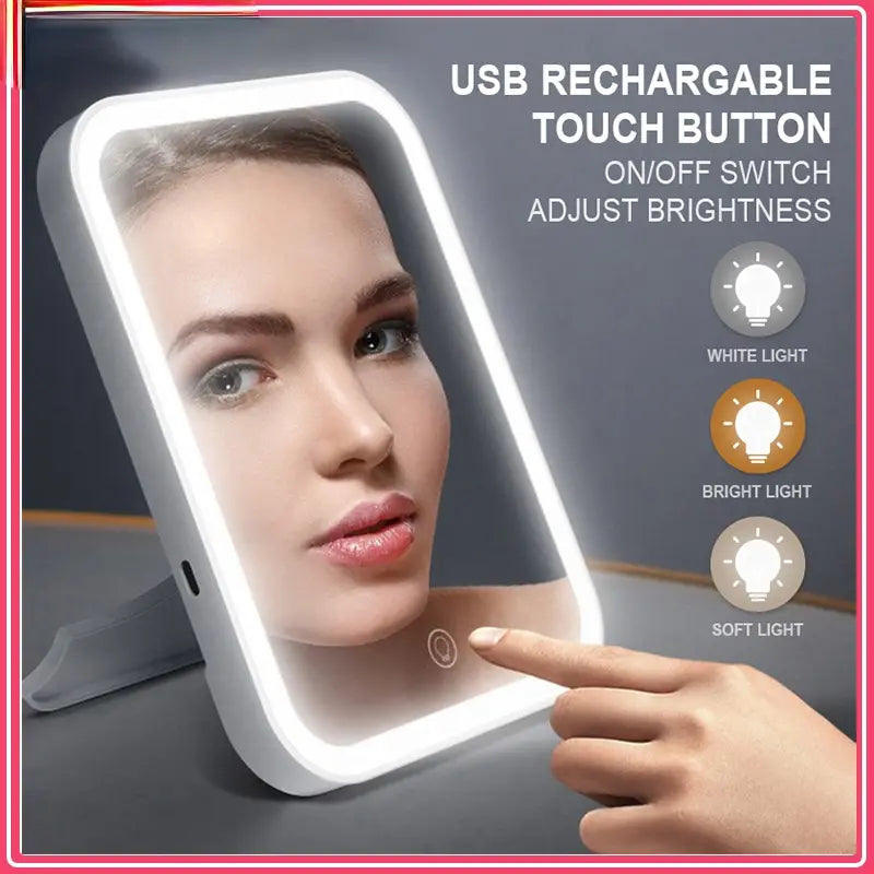 Miroir de Maquillage LED Polyvalent : 3 Lumières, Portable, Rechargeable, et Tactile - Myskin