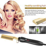 Leeons Black Hot Comb Hair Straightener Flat Iron Electric Hot Heating Comb Wet And Dry Hair Curler Straight Styler Curling Iron