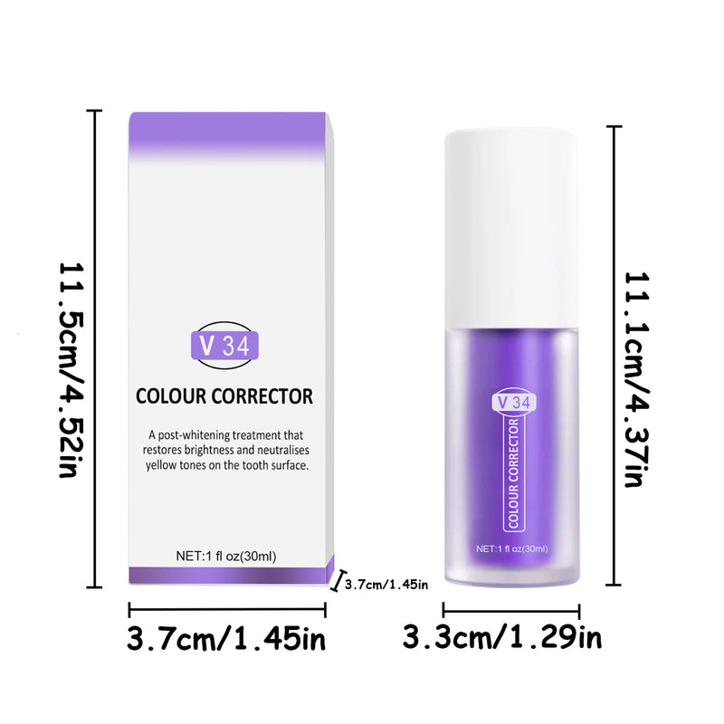 V34 Teeth Whitening Toothpaste Tooth Colour Corrector 30ml Enamel Care Toothpaste Intensive Stain Removal Reduce Yellowing